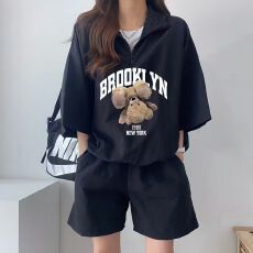 批发韩版<b class='q'>运动服</b>套装女夏季2026新款短袖短裤校园风可爱少女