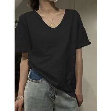 批发V领短袖T恤女夏季薄款<b class='q'>白色</b><b class='q'>打底衫</b>宽松显瘦半袖体恤