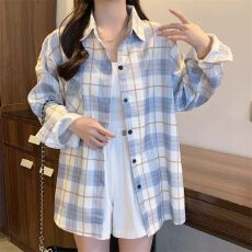 批发美式格子宽松格子<b class='q'>衬衫</b>女秋季款chic慵懒休闲宽松<b class='q'>衬衣</b><b class='q'>长袖</b>外套