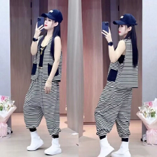 批发条纹时尚套装女夏季新款<b class='q'>马甲</b>哈伦裤休闲宽松三件套装女