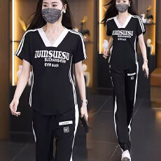 批发时尚套装女夏季新款气质减龄洋气显瘦<b class='q'>短袖</b>休闲裤子两件套装