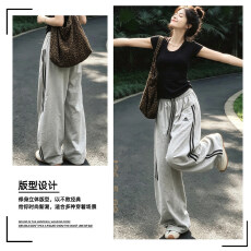 批发美式刺绣条纹速干<b class='q'>工装裤</b><b class='q'>女</b>夏季2026新款防晒直筒休闲宽松