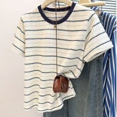 批发薄款雪花棉短袖T恤女夏季<b class='q'>韩版</b>宽松打底衫设计感小众半袖