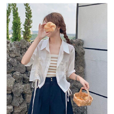 批发夏季小清新设计感抽绳<b class='q'>防晒</b>衬衫女薄款开衫<b class='q'>外套</b>时尚