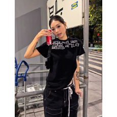批发美式复古字母印花正肩短袖T恤女夏季高街<b class='q'>宽松</b>休闲百搭<b class='q'>打底衫</b>