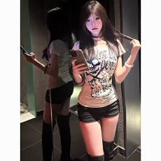 批发美式<b class='q'>街头</b>骷髅头印花收腰短袖t恤女夏季亚文化朋克y2k千禧辣妹