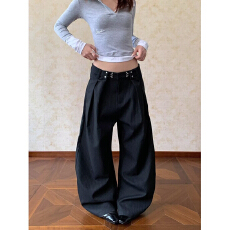 批发复古松弛垂坠感直筒西裤男女款春季宽松休闲通勤条纹<b class='q'>西装</b>长裤