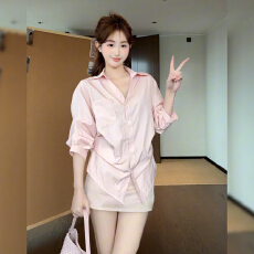 批发冰氧棉翻领短款不规则防晒衬衫上衣新款<b class='q'>秋</b>小衫