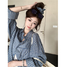 批发早春格子防晒衬衫2026甜美宽松衬衣长袖休闲
