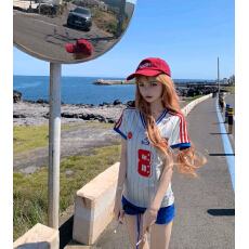 批发韩版数字印花短袖<b class='q'>T</b><b class='q'>恤</b>女夏季休闲运动风修身显瘦百搭
