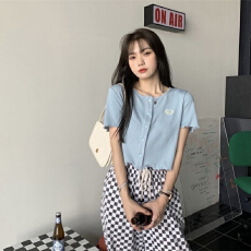 批发木耳边短袖外套女夏宽松开衫新款气质短款设计感
