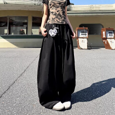 批发卫裤配挂件烫金印花抽绳国潮弯刀休闲裤男女宽松运动字母