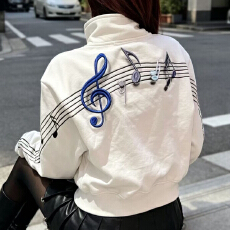 批发美式原创小众悬浮音符刺绣灰色立领夹克男女春秋季情侣<b class='q'>短</b>款外套