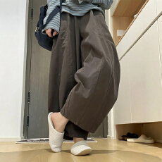 批发美式小个子<b class='q'>休闲</b>裤潮流高腰宽松chic九分气球松弛感弯刀阔腿
