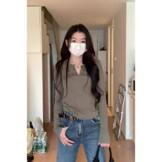 罗纹 V领设计感小众港风上衣女夏季薄款