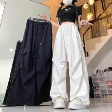 批发美式<b class='q'>蕾丝拼接</b>速干工装裤女款2026新款夏季松紧腰休闲运动