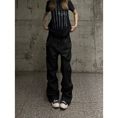 批发铆钉重磅原牛直筒微喇Skinny堆叠<b class='q'>修身</b><b class='q'>男</b>女百搭<b class='q'>牛仔裤</b>