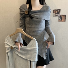 批发一字肩上衣女2026<b class='q'>秋</b>季新款修身不规则收腰内搭打底衫毛衣针织衫潮