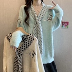 批发大码女装韩系设计感围巾宽松<b class='q'>针织</b>上衣秋冬新款慵懒学生套头毛衣女