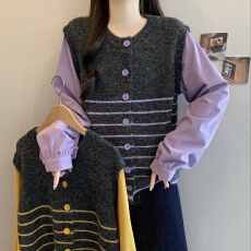 批发大码女装假两件羊毛针织马甲衬衫女欧洲站2026新款欧货女装