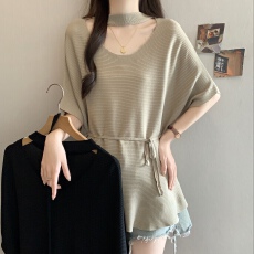 批发针织短袖衬衫女2026新款夏季大码胖mm收腰显瘦正肩中长款上衣