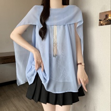 批发蕾丝拼接雪纺衬衫女夏季大码胖mm显瘦高级设计感上衣薄款外搭罩衫