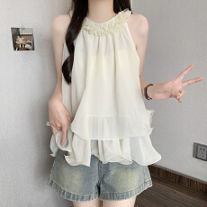 批发大码女装温柔风立体花朵背心雪纺衫女夏季新款设计感荷叶边超好看