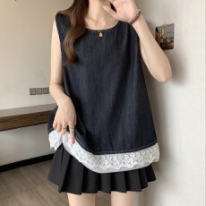 批发大码女装甜美风无袖V领<b class='q'>牛仔</b><b class='q'>马甲</b>女夏季宽松减龄百搭<b class='q'>背心</b>上衣