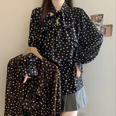 批发独特超好看<b class='q'>波点</b><b class='q'>雪纺</b><b class='q'>衬衫</b>女2026新款大码胖mm宽松长袖<b class='q'>衬衣</b>上衣