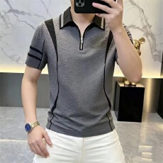 批发欧版男士<b class='q'>夏</b>季爆款轻奢高品质个性翻领polo短袖时尚休闲显瘦