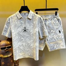 批发米兰时装同款设计师<b class='q'>春</b>夏轻奢限定松紧腰休闲五分裤polo衫套装
