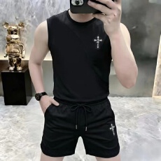 批发2026夏季男士<b class='q'>运动</b>套装冰丝背心健身透气打底衫宽肩无袖t恤坎肩