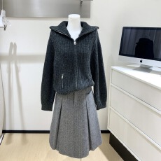 批发蝶宝嘻 le*re深灰粗棒针立领毛衣开衫上衣外套女秋冬 超厚实一件