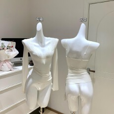 批发Xzichic天丝羊毛蕾丝拼接V领长袖<b class='q'>T</b><b class='q'>恤</b>女复古收腰内搭打底衫上衣秋