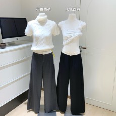 蘑糯糯同款 高级灰/黑色异色腰西裤 6013-000-0310