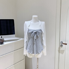 批发HEYABC <b class='q'>春</b>夏荷叶边开衫抹胸上衣2026女百搭减龄纯欲凉感长袖T恤