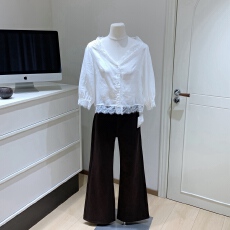 批发oker韩国货高品质泡泡袖蕾丝拼接<b class='q'>衬衣</b>女夏季新款<b class='q'>韩版</b>宽松甜美
