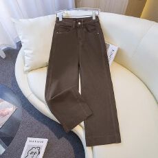 批发美拉德复古咖色直筒<b class='q'>牛仔</b>裤<b class='q'>女</b>202春秋新款高腰显瘦百搭九分阔腿<b class='q'>裤</b>