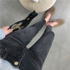 批发春季蓝灰色新款铅笔小脚毛边小脚牛仔裤女<b class='q'>弹力</b>修身百搭九分