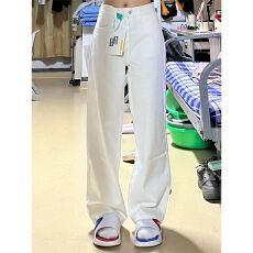 批发白色不贴腿阔腿<b class='q'>牛仔裤</b>女秋季新款高腰宽松显瘦百搭直筒拖地裤子潮
