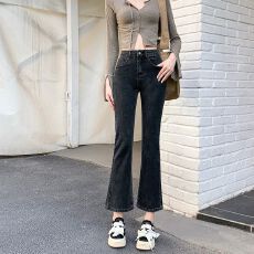 高腰微喇牛仔裤女九分2026年春夏款修身显瘦八分小个子喇叭裤子