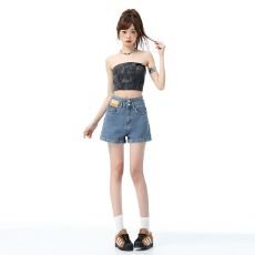 批发夏季新款浅蓝色小个子显瘦2026年百搭高腰<b class='q'>宽松</b>显瘦a字牛仔短<b class='q'>裤</b>