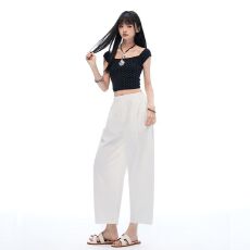 批发【新品】2026夏季 白色松弛感九分气球裤宽松休闲裤小个子<b class='q'>哈伦裤</b>