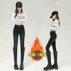 批发加绒秋冬黑灰新款高腰高<b class='q'>弹力</b>小脚牛仔裤女显瘦百搭黑灰铅笔靴子裤