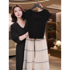 批发法式绝美气质短袖上衣A字半身裙女装2026夏季新款度假风<b class='q'>时尚</b>套装