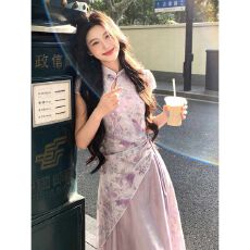 批发新中式国风改良镂空印花旗袍裙温柔风独特绝美收腰连衣裙2026夏季