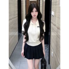 批发韩系白色新款短袖学院POLO衫2026夏季显瘦<b class='q'>百褶</b>上衣半身裙套装<b class='q'>短裙</b>