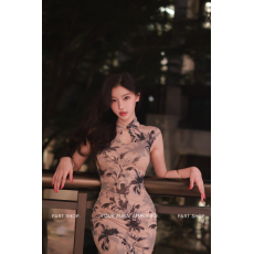 新中式水墨改良旗袍连衣裙女夏季收腰显瘦包臀裙子国风性感中长裙