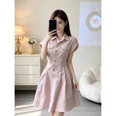 批发法式甜美气质翻领减龄<b class='q'>连衣裙</b>2026夏季新款千金感名媛收腰短裙女装