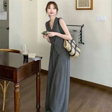批发韩系简约气质通勤两件套短款<b class='q'>马甲</b><b class='q'>长款</b>阔腿裤套装舒适显气质穿搭